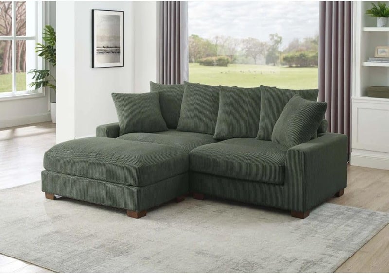 Comfynest Reversible Corner Sectional Sofa with Ottoman - Green Corduroy Upholstery - Image 4